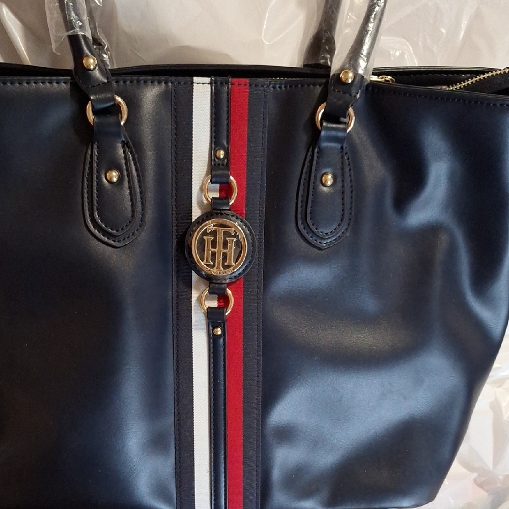 Tommy Hilfiger Blue Tote with Red and White Stripes